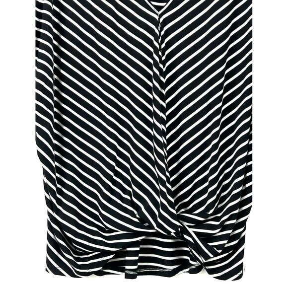 Umgee VNeck Cap Sleeve Blouse Women M Black White Stripe Twist Knot Front 1182H - Picture 7 of 11